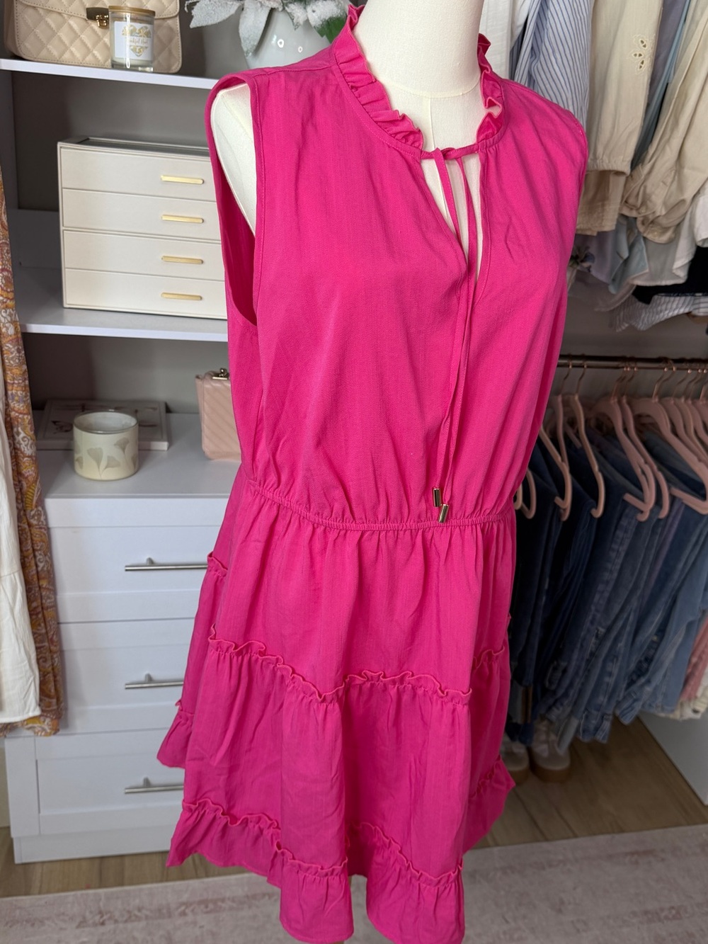 Cupshe Fuchsia Tie-Front Tiered Mini Dress - Picture 2 of 10